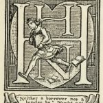 Book Plate with monogram and heart with figure and scroll.